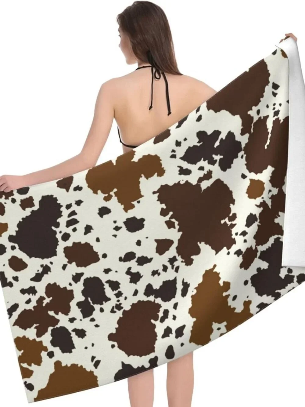 Cow Print Brown Animal Beach Towel Soft Absorbent Microfiber Quick Dry Large Bat